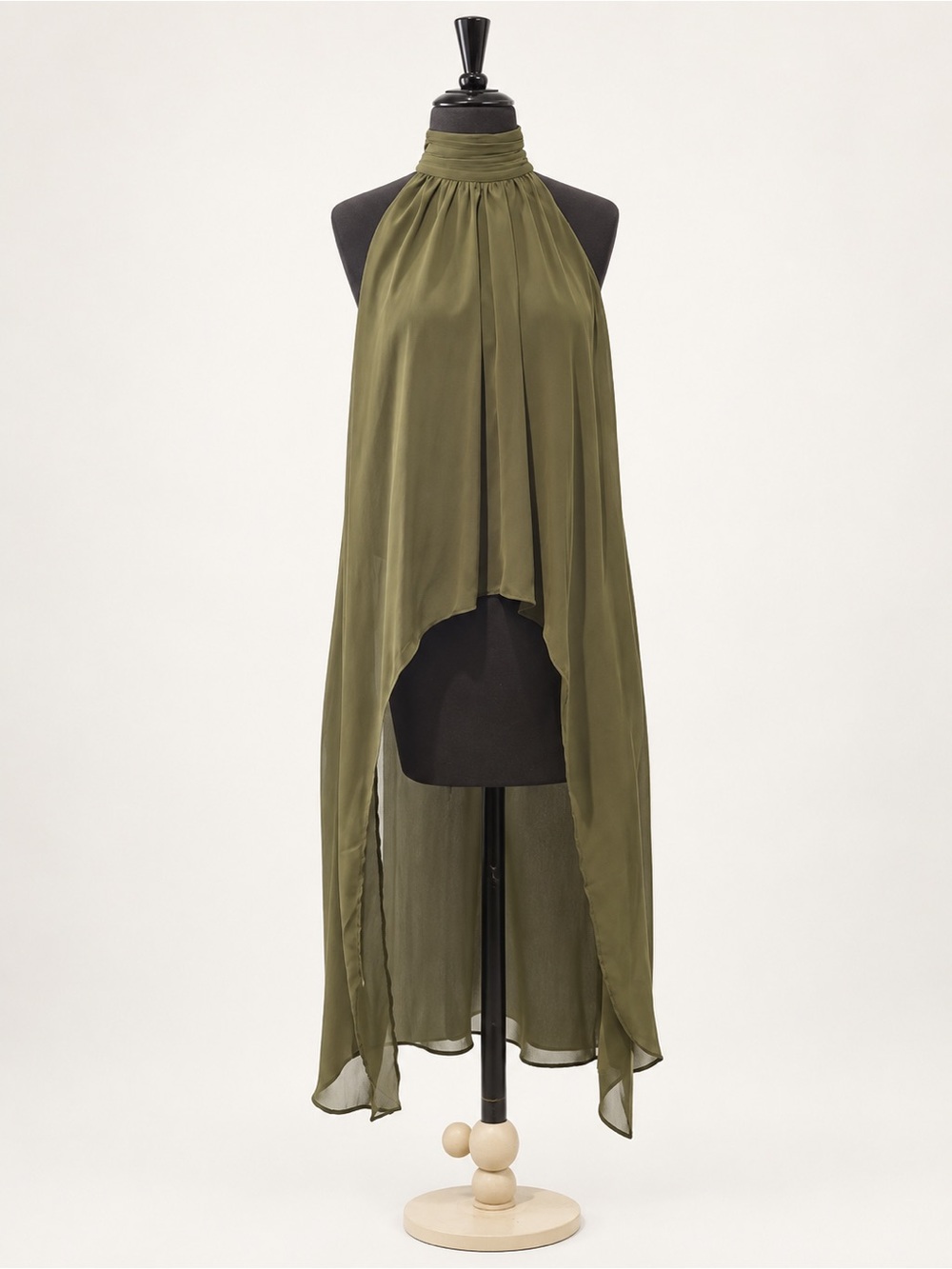 Commense Olive Halter High-Low Chiffon Dress